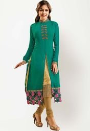 Ishin Full Sleeve Green Embroidered Kurti Women