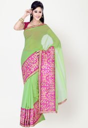 Ishin Green Sarees Women