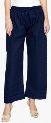 Ishin Navy Blue Self Design Regular Fit Palazzos women