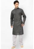 Ishin Solid Grey Kurta Pyjama men