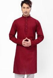 Ishin Solid Red Kurta Men