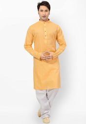 Ishin Solid Yellow Kurta Pyjama Men