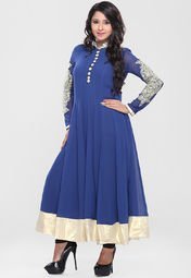 Iti Full Sleeve Blue Embroidered Kurta women