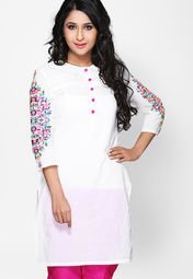 Iti White Embroidered Kurti Women