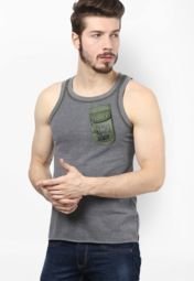 Iv Pl@y Solid Grey Round Neck Vest Men