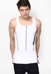 Iv Pl@y Solid White Round Neck Vest Men