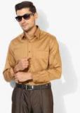 J Hampstead Brown Self Design Slim Fit Formal Shirt men