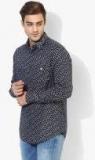 J Hampstead Navy Blue Printed Slim Fit Casual Shirt Men