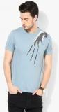 Jack & Jones Aqua Blue Printed Slim Fit Round Neck T Shirt men