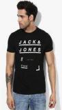 Jack & Jones Black Printed Slim Fit Round Neck T Shirt men