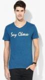 Jack & Jones Blue Printed V Neck T Shirt men