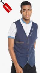 Jack & Jones Blue Solid Slim Fit Waistcoat men