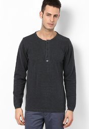 Jack & Jones Dark Grey Henley Neck T Shirt Men