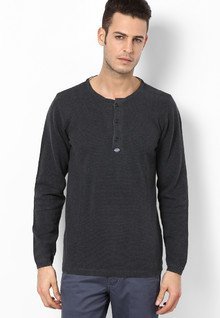 Jack & Jones Dark Grey Henley Neck T Shirt men