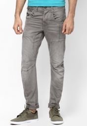 Jack & Jones Grey Melange Solids Chinos Men