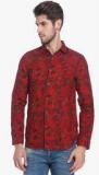 Jack & Jones Maroon Printed Slim Fit Casual Shirt Men