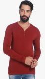 Jack & Jones Maroon Solid Henley T Shirt men