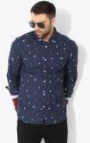 Jack & Jones Navy Blue Printed Casual Shirt Men