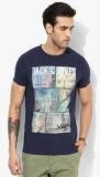 Jack & Jones Navy Blue Printed Slim Fit Round Neck T Shirt men