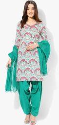 Jaipur Kurti Cotton Off White Kurti With Sea Green Patiala Salwar And Duptta women