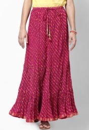 Jaipur Kurti Fucshia Cotton Laheria Printed Crushed Skirt Women