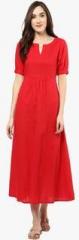 Jaipur Kurti Red Solid Maxi Dress women