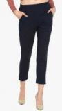 Janasya Navy Blue Regular Fit Solid Regular Trousers Women