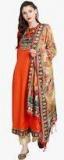 Janasya Orange Printed Kurta Dupatta Set women