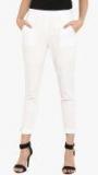 Janasya White Regular Fit Solid Regular Trousers Women