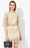 Jc Collection Beige Coloured Self Design Shift Dress Women