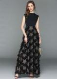 Jc Collection Black Self Design Maxi Dress Women