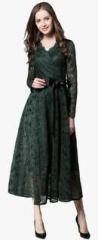 Jc Collection Green Coloured Embroidered Maxi Dress women