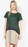 Jc Collection Green Coloured Solid Shift Dress Women