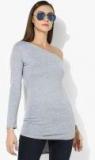 Jc Collection Grey Self Design Fitted Top Women