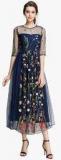 Jc Collection Navy Blue Coloured Embroidered Maxi Dress Women