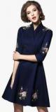 Jc Collection Navy Blue Coloured Embroidered Shift Dress Women