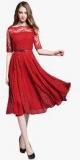 Jc Collection Red Coloured Embroidered Skater Dress Women