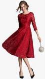 Jc Collection Red Self Pattern Skater Dress Women