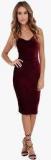 Jc Collection Wine Coloured Solid Bodycon Dress Women