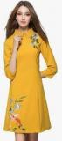 Jc Collection Yellow Embroidered Shift Dress Women