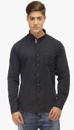 Jogur Navy Blue Solid Regular Fit Casual Shirt Men