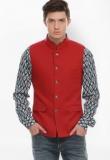 Jogur Solid Red Waistcoat Men