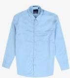 John Miller Blue Slim Fit Solid Casual Shirt Men