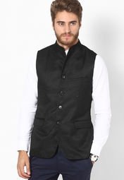 John Players Black Slim Fit Ethnic Jacket Men