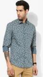 John Players Blue Printed Slim Fit Casual Shirt men