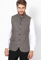 John Players Brown Slim Fit Ethnic Jacket Men