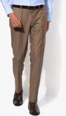 John Players Brown Solid Slim Fit Formal Trouser men