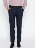 John Players Navy Blue Checked Slim Fit Formal Trouser men