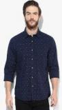 John Players Navy Blue Printed Yarn Dyed Butta Casual Shirt men