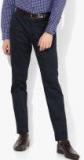 John Players Navy Blue Solid Slim Fit Formal Trouser men